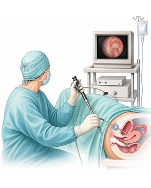Cystoscopy procedure showing cystoscope insertion into the bladder
