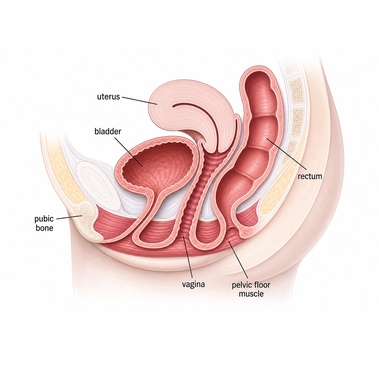 Normal pelvic floor supporting the urethra and bladder